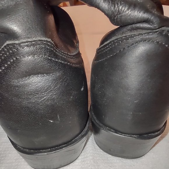 ROAD WOLF VINTAGE BLACK LEATHER METAL TIP WOMAN'S PULL ON COWBOY BOOTS SIZE 8.5 - Picture 10 of 14